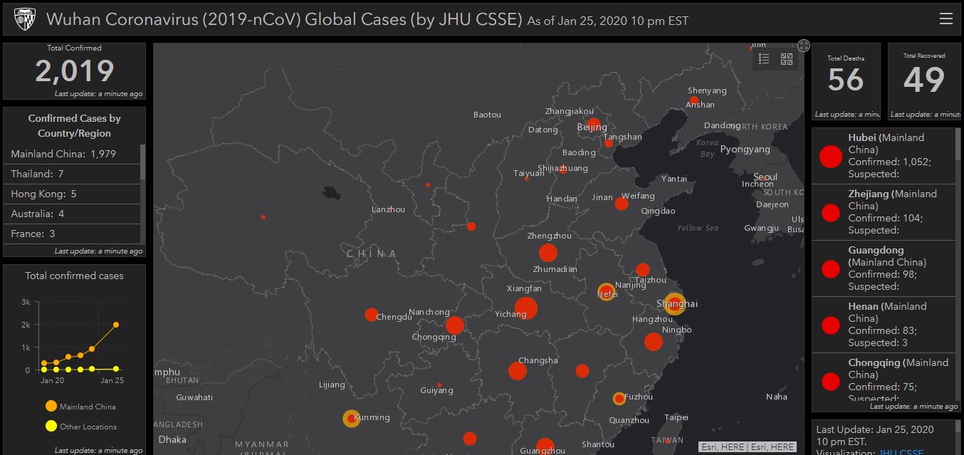 Peta Sebaran Virus Corona dari Wuhan Cina